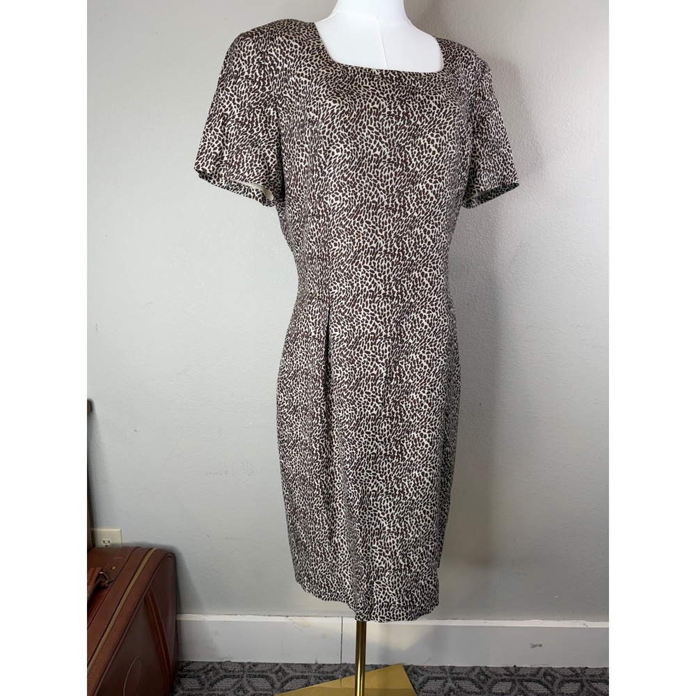 Spenser Jeremy Silk Animal Print Sheath Dress Brown Square Neck Size 10